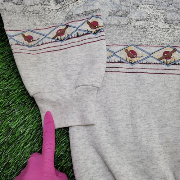 Vintage 90s Artisans Eagle AOP Sweatshirt L/XL 23x26 Janelle-Thompson - Picture 8 of 16